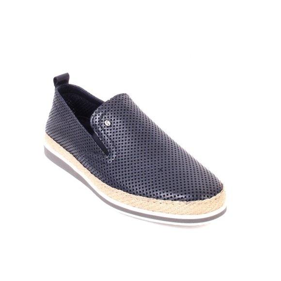 ROBERTO SERPENTINI 1824f Navy Leather Slip-On Moccasins...